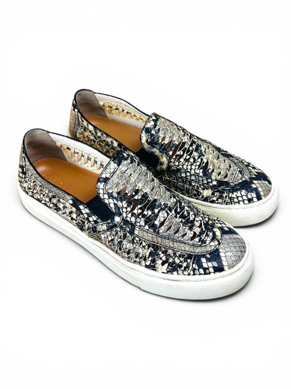 Tory Burch Huarache Woven Snake Print Leather Slip On Sneakers Roccia 6.5